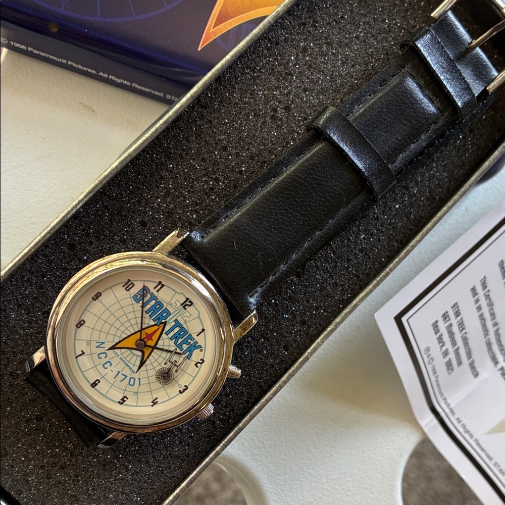Star Trek Themed Men's Watch with Black Leather Strap